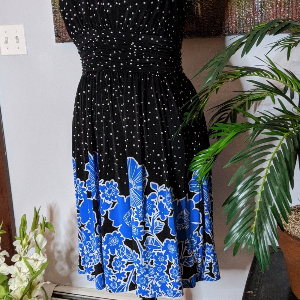 Evan Picone Black and Blue Halter Dress - Picture 3 of 10